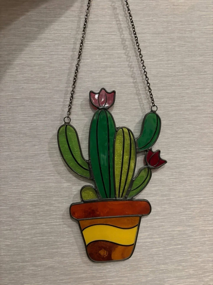 Ручной работы витражное стекло кактус Suncatcher - красочное растение окно подвесной декор - Изображение 2 из 4