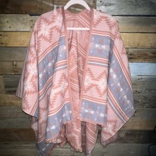 BEAUTIFUL Boho Southwestern Aztec Fringe Shawl Wrap Blanket Scarf Poncho One SZ