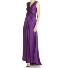 Vera Wang Pleated Satin Long Dress with tail /Gown Purple Women Size 2