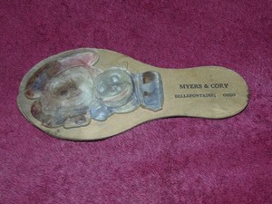 ANTIQUE BUSTER BROWN SHOES CARDBOARD CLAPPER TOY; MYERS & CORY BELLEFONTAINE, OH