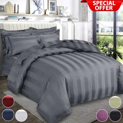 BEDDING WORLD Egyptian Stripe Duvet Quilt Covers Luxury Bedding Set Single Double King Size