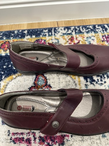 Comfy Mary Jane Flat Burgundy Leather Shoes Women’s Work Walking Aus 9 Eu 40 - Picture 5 of 8