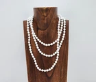 Vintage Miriam Haskell White Milk Glass Round Bead 60'' Long Necklace