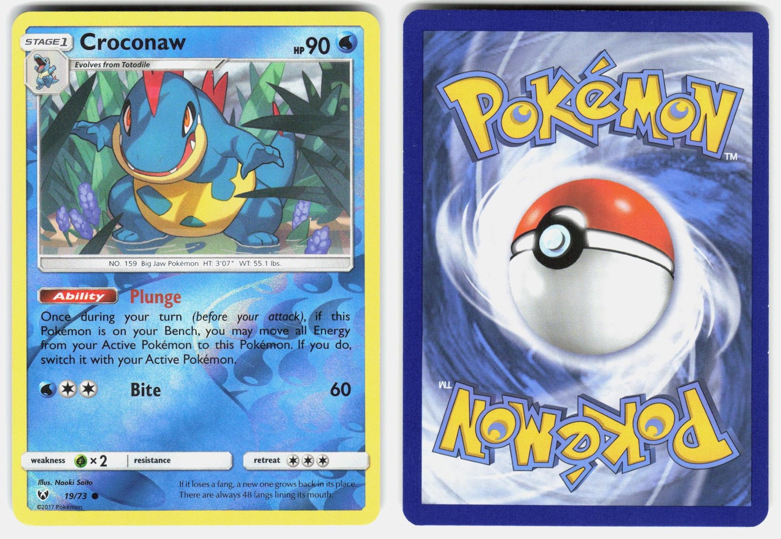 Croconaw 19/73 Common Shining Legends Pokemon Reverse Holo Lightly Played