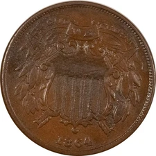 1864 TWO CENT PIECE, SMALL MOTTO - HIGH GRADE EXAMPLE! POROUS!