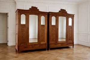 Rare Matching Pair of Antique European Carved Oak Armoires c. 1890 TWO AVAILABLE