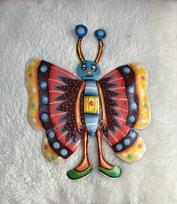 Butterfly Fairy Hand Painted Colorful Metal Art From Peruvian Folk Artist