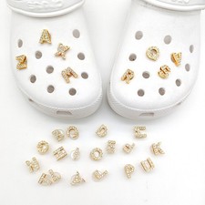 Alloy Gold Letter Shoe Charms for Crocs Decoration with Rhinestones Accessories