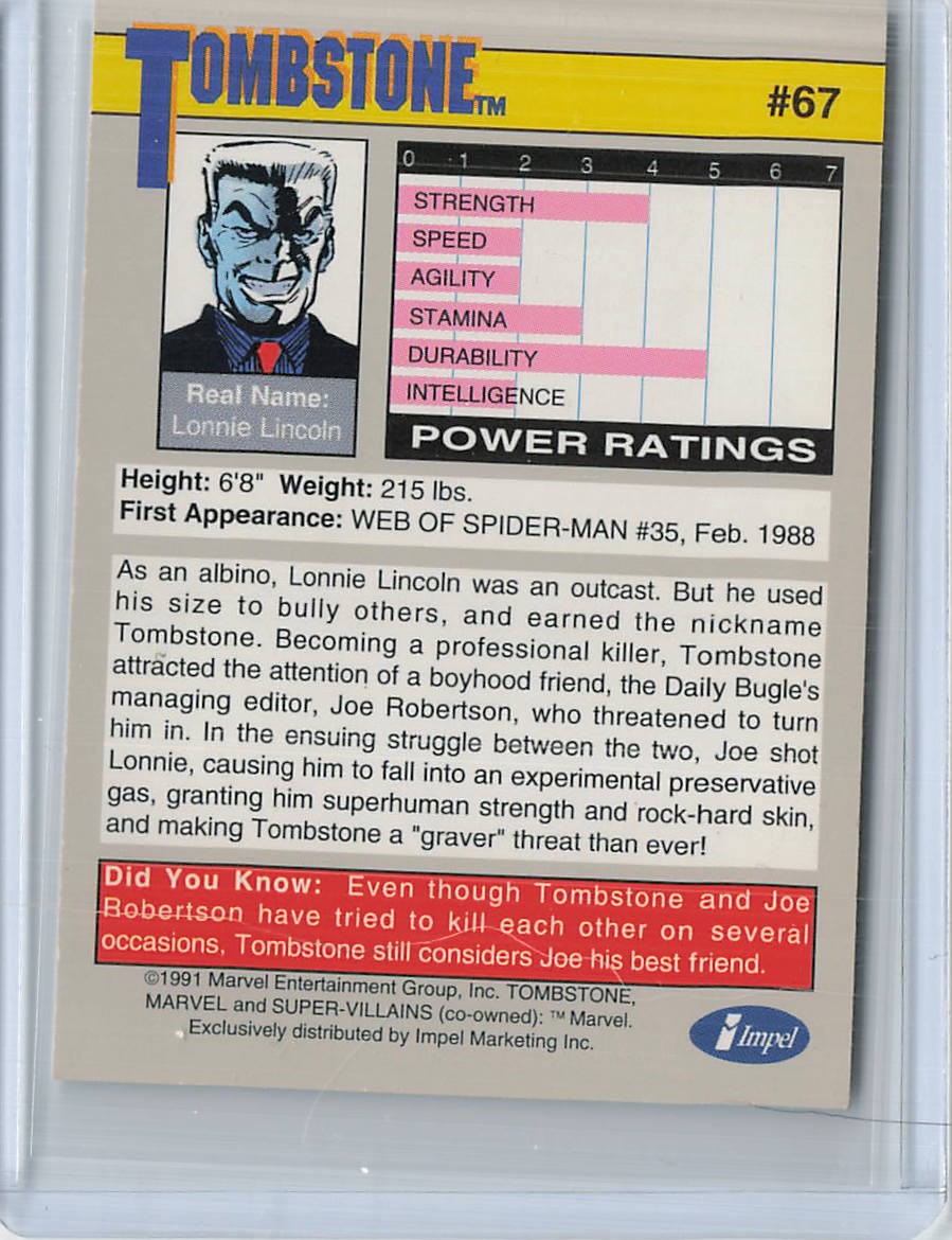 1991 Impel Marvel Universe Tombstone Trading Card #67