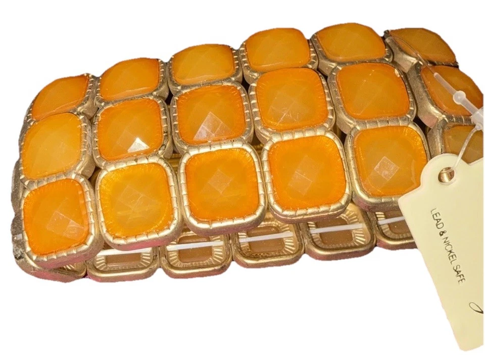 BRAZALETE CORAL NARANJA NUEVO CON ETIQUETAS Elastizado PULSERA DORADO Tono Sin Níquel Foto 2 de 4