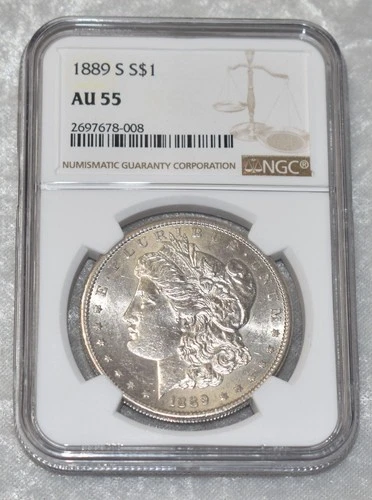 1889 S MORGAN 90% SILVER $1 DOLLAR NGC CERTIFIED AU 55 AU55 SAN FRANCISCO MINT