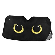 Qilmy Car Windshield Sunshade Foldable UV Sun 55 x 27.6 Inch Black Cat Eye