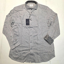 320 New EMANUEL BERG Cotton Pique Button Shirt Men's 2XL 18 EU 46 Silver Gray
