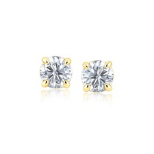 14k Yellow Gold Stud Earrings with White Hue Faceted Cubic Zirconia 6mm 