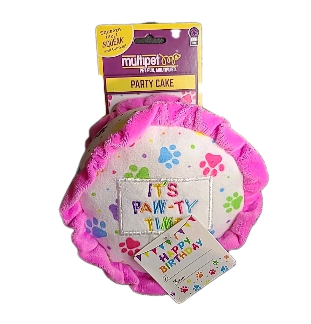 Dog Multipet Birthday Cake  Dog  Toy Plush Squeaker Crinkle  
