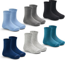 Baby Toddler Cotton Crew Grip Socks Non Slip Bottom Socks for Kids 6 Pack