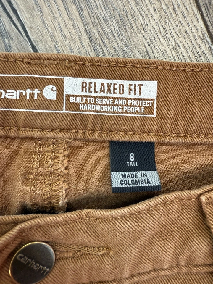Women’s Double Knee Carhartt Brown Pants Size 8 Tall Rugged Flex Relaxed Fit - Image 3 of 4