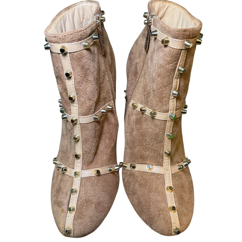 Botines Cape Robbin Maura-6 Tachonados Acolchados Gamuza Tostados 8.5M Tacón Bloque Cremallera Foto 4 de 4