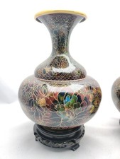 Pair of Vtg Cloisonné Vases Enamel Unusual Bulbous Shape Millefleur pattern