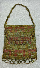 Vintage Made in France hand-beaded floral 1930'-1940's evening purse Satin Lined