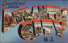 Greetings from Atlantic City,New Jersey,NJ Tichnor Large Letter Linen Postcard