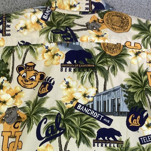 Reyn Spooner Cal Bears Hawaiian Shirt Men’s Large Button Up S/S Palms Yellow - Picture 6 of 6