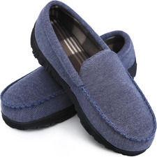 Mens Slippers Microsuede Moccasin Memory Foam House Shoes 10.5 Blue