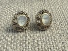 of Pearl Oval Post Earrings Vintage Sterling Silver Marcasite & Mother