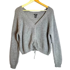 Y2K rue21 V-Neck Sweater Womens XL Gray Chunky Fairy Balletcore Cozy Coquette 