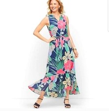 Talbots Colorful Floral Voile Hibiscus 100% Cotton Maxi Dress Size 4 Small
