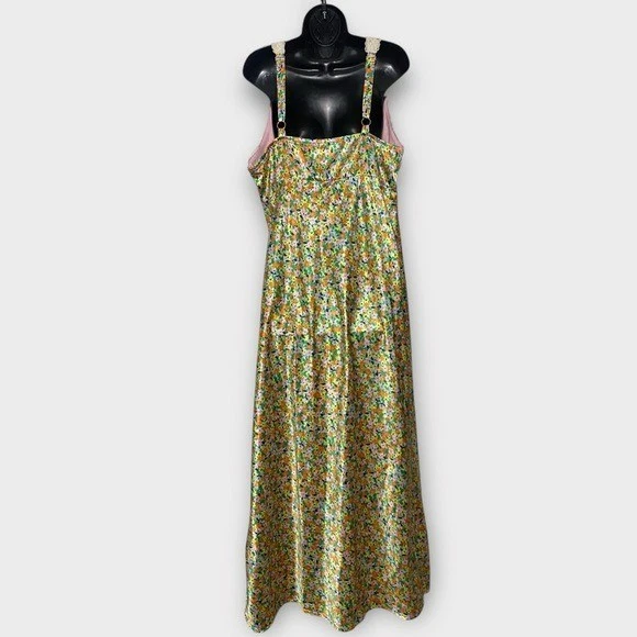 Wild Fable Satin Retro Floral Sleeveless V-Neck Maxi Slip Dress Size XXL - Image 3 of 4