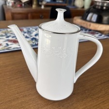 EUC Vintage Noritake Reina 6450 Q White Silver Trim 8” Tall Teapot Japan