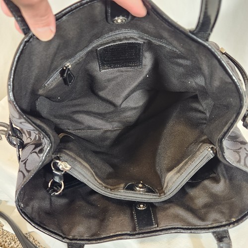 Coach Signature Python Print Stripe Tote Bag Purse Black Navy F25706 EUC - Picture 12 of 20