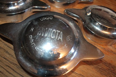 Vintage British Invicta auto wire wheel knock off hubs, super rare set of four