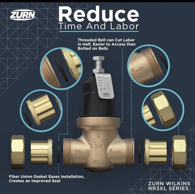 #ad Zurn Wilkins NR3XLDUPEX 3 4quot; Water Pressure Reducing Valve w Double Union NEW $74.99
