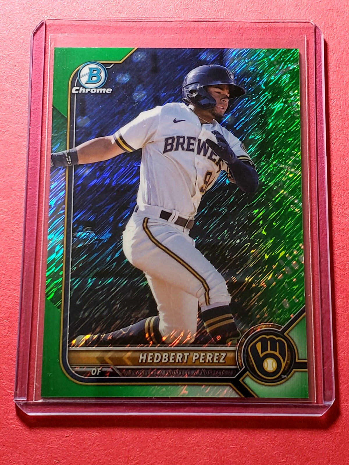 Hedbert Perez 2022 Bowman Chrome Green Shimmer Refractor 19/99 #BCP-162 Brewers