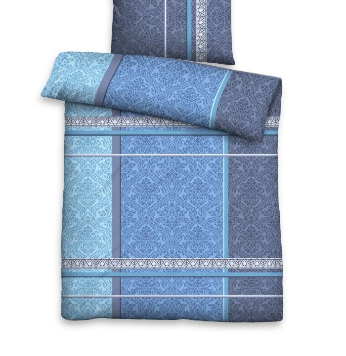 Baumwolle Seersucker Bettwäsche 4tlg 135x200 40x80 cm Streifen Ornamente blau