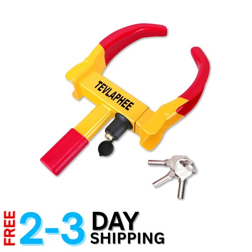 Bright Red-Yellow Wheel Lock for Cars and Trailers - Strong Anti-Theft Solution