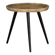 Maklaine Mid-Century Wood Round End Table with Trio Legs in Natural