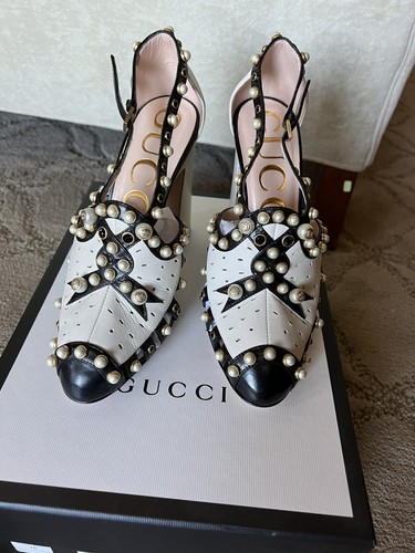 Gucci Tracy Pearl Studded Leather Pump Shoes NBW Box Receipt Authentic Size 7 US - Picture 12 of 13