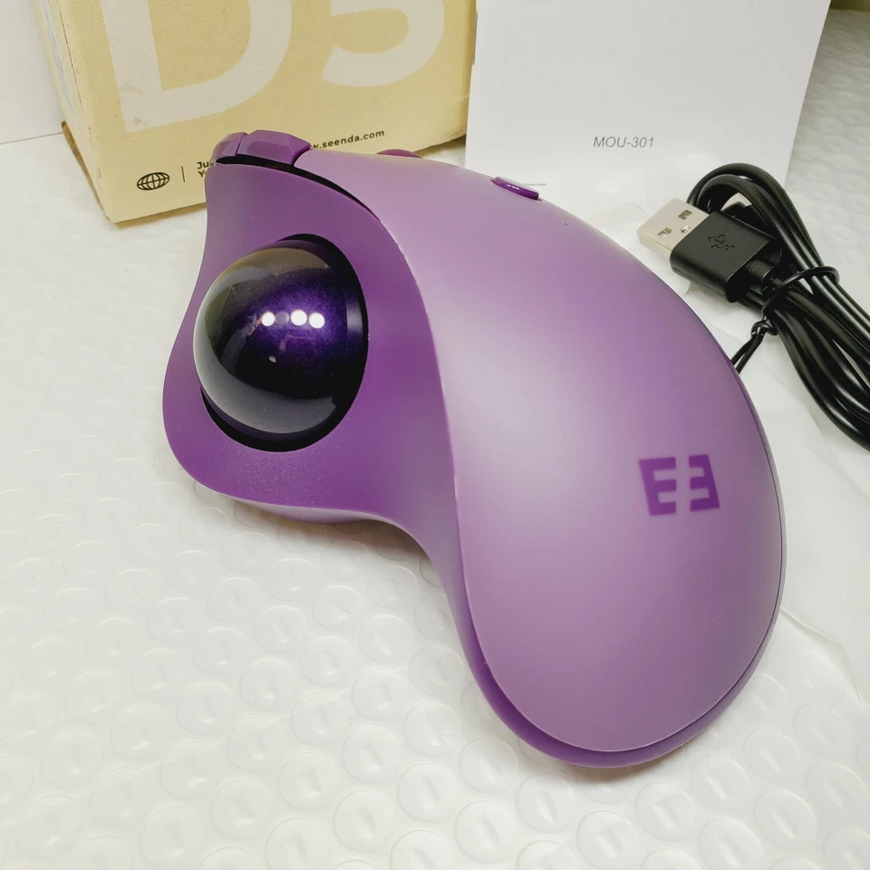 Trackball Wireless Mouse MBD5 Bluetooth 2.4G USB Ergonomic Thumb Roll PURPLE - Image 4 of 4