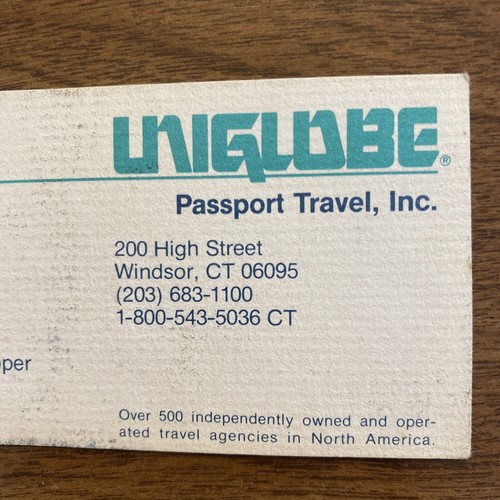 Tarjeta de visita Windsor CT P1H vintage años 70 pasaporte agencia de viajes Uniglobe - Imagen 3 de 9