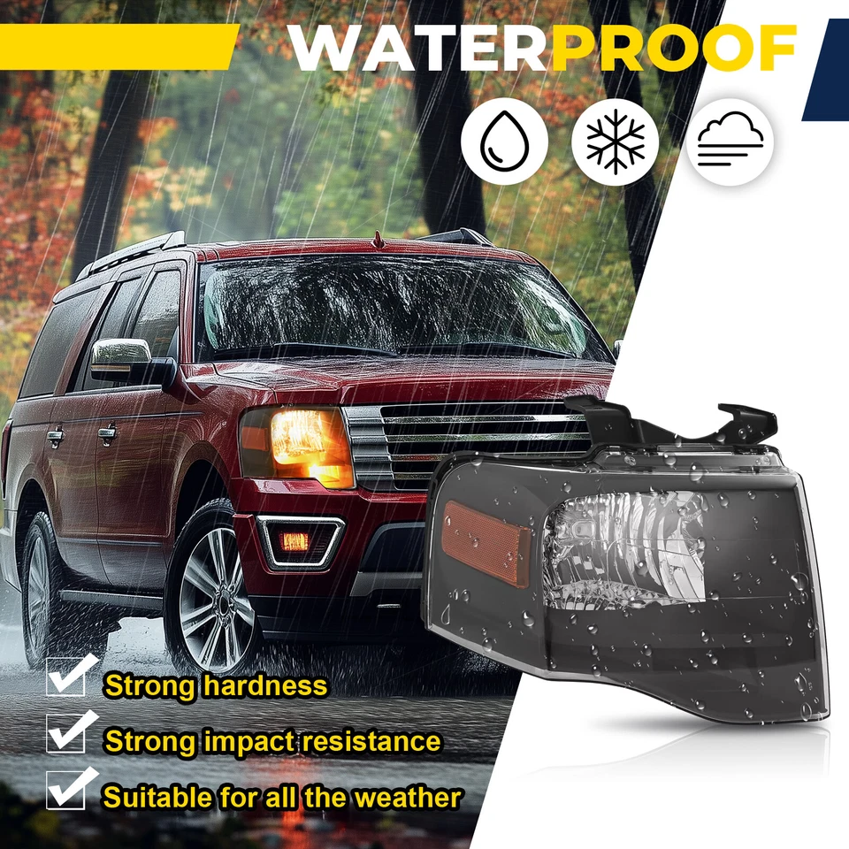 For Ford Expedition 2007-2014 Black Headlights Amber Corner W/bulbs Pair DOT - Image 4 of 4
