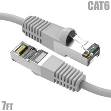 7FT Cat6 RJ45 Ethernet LAN Network SSTP Shielded Patch Cable Copper 26AWG Gray