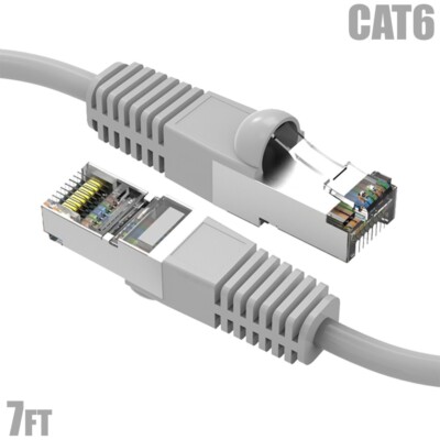 7FT Cat6 RJ45 Ethernet LAN Network SSTP Shielded Patch Cable Copper 26AWG Gray