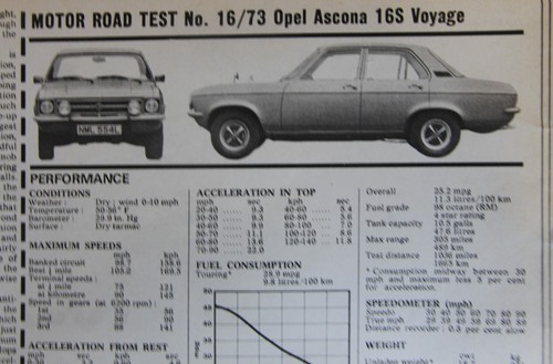 Original 1973 Motor mag road test No 16A/73 (folded): OPEL ASCONA 16S 4-door