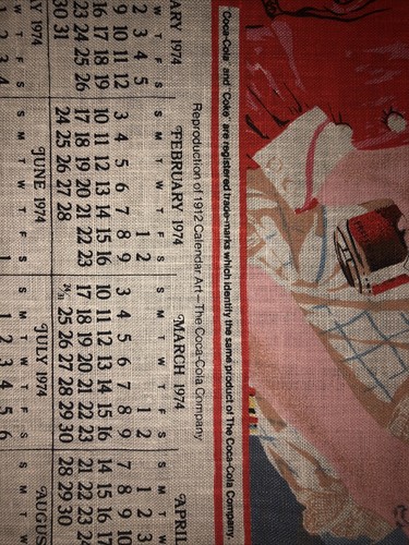 COCA COLA CALENDAR DISH TEA TOWEL FROM 1974 IN ORIGINAL BOX NEW OLD STOCK COKE - Picture 5 of 9
