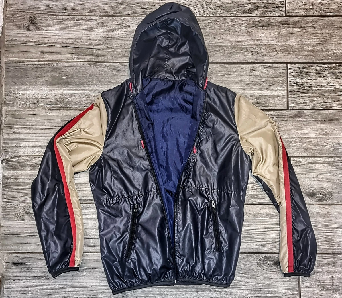 Mens Small Nylon Jacket Navy Shiny Vintage Retro