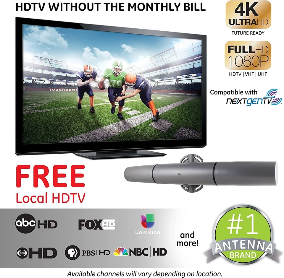 Antena de TV amplificada GE montaje exterior/ático, compatible con 4K 1080P  Foto 2 de 4