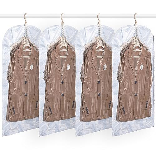 Hanging Vacuum Storage Bags for Clothes, Space Saver Bags 4 Short Light Blue - Picture 2 of 7